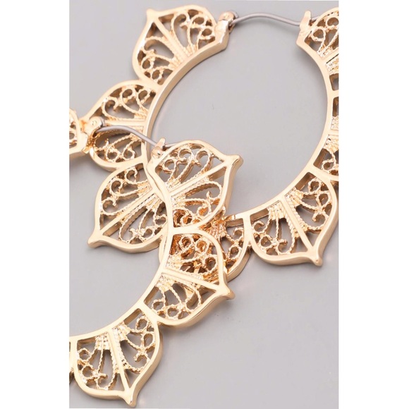 Floral Mandala Gold Hoop Earrings - Picture 2 of 3